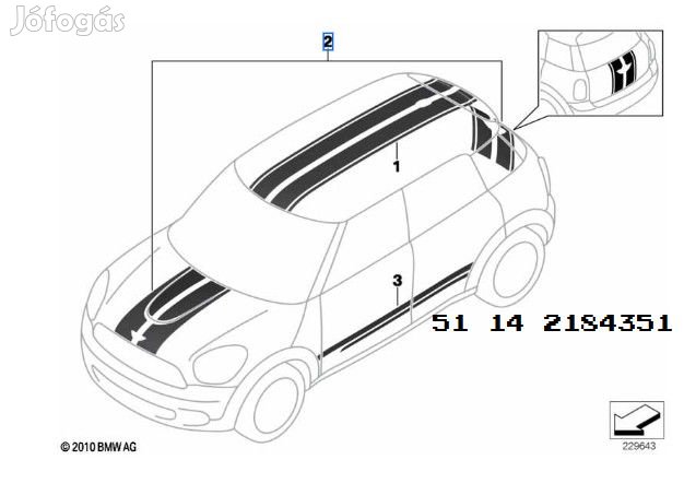 [GYÁRI ÚJ] MINI - FEKETE SPORTCSÍK DEKORÁCIÓ - R60 COUNTRYMAN | 51 1